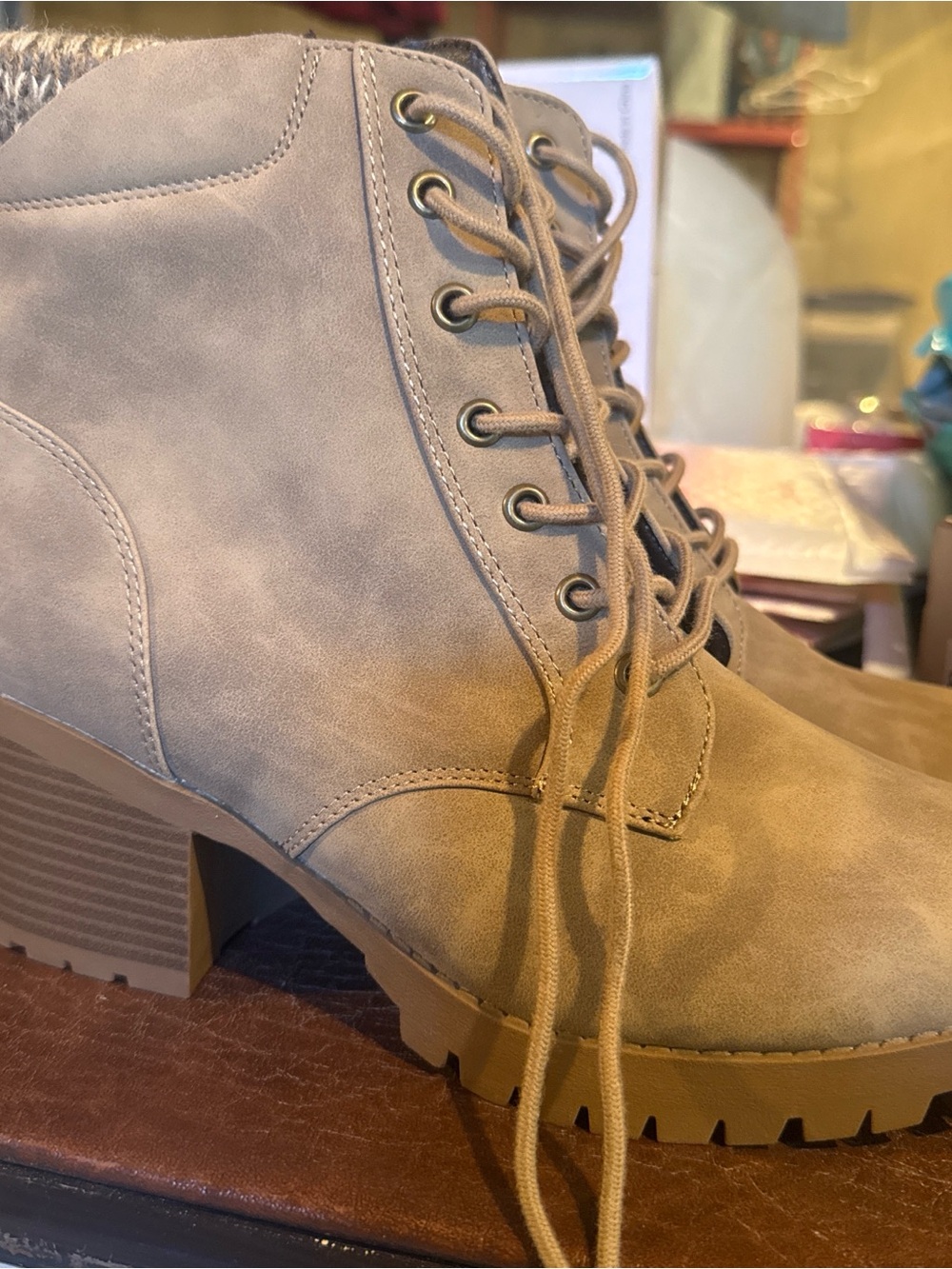 Women's Lace-Up Chunky Heel Ankle Boots - Taupe